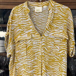 Maeve by Anthropology Yellow and White Animal Print Shirt Button Down sz S Small